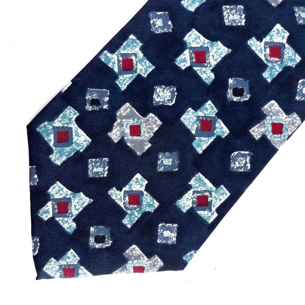 Henry Grethel Men's Silk Tie Blue‎ Geometric Pattern Italian Silk 4 x 53